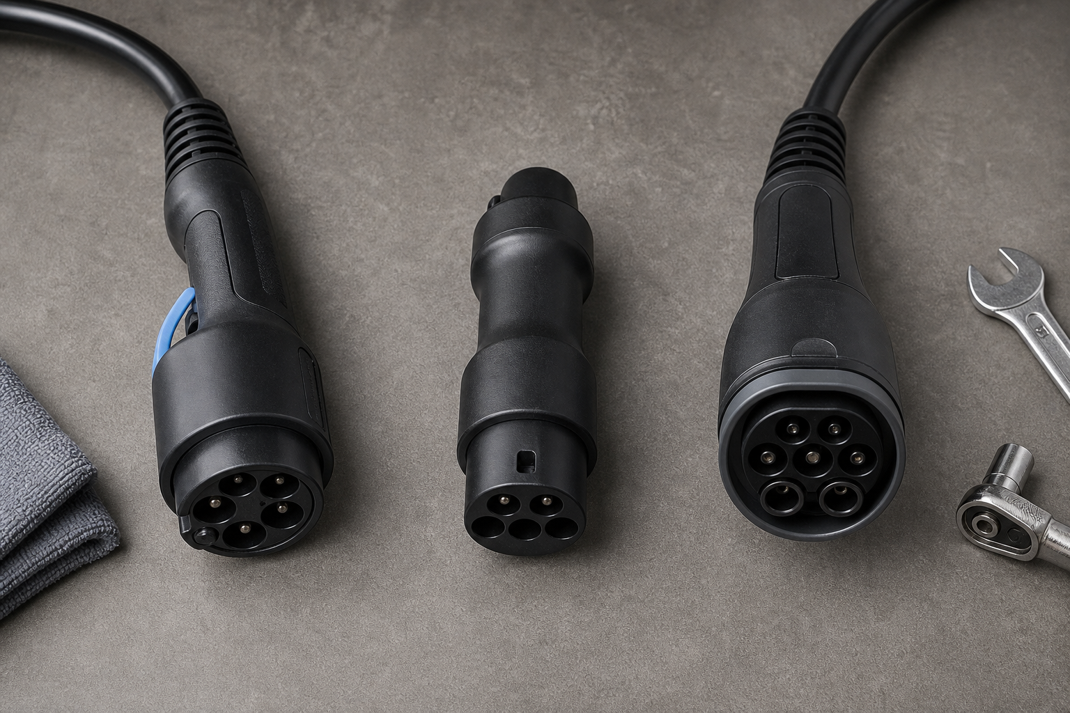 EV connector ends and adapter direction comparison
